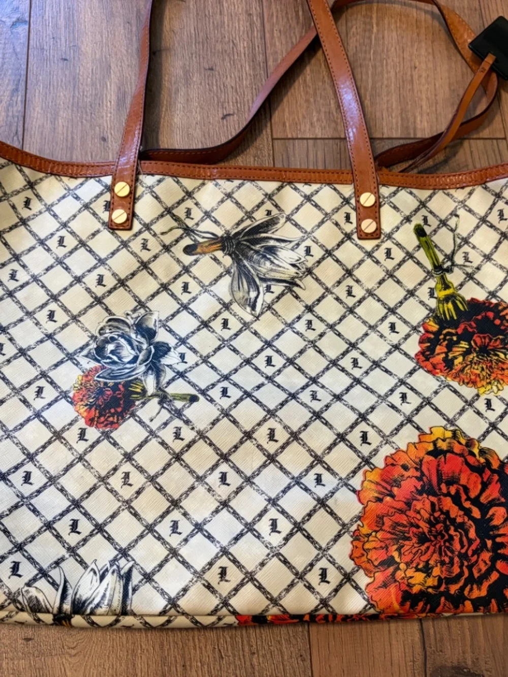 L.A.M.B. Gwen Stefani Vintage Floral Marigold Set Tote Wallet Cosmetic Bag